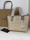Mini Tote In Signature Canvas  Gold powder Khaki  Brand New Coach