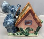 Vintage Charming Small Planter Blue Elephant Near House Japan