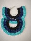 Blue Striped Statement Crochet Earrings  Blue Extra Large Hoop Earrings