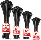 400 Pack Black Cable Zip Ties Assorted 4 6 8 12 Inch Nylon Wire Cord Self Lockin
