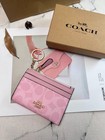 Coach Cw870 Mini Skinny Id Case In Signature Canvas Card Pink Wallet With Box