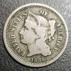 1865 Us Three Cent Nickel Piece 3c 3 Cents Coin Civil War Era