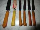 6 Assorted Vintage Bakelite Knives W  Butterscotch   Caramel Handles