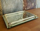 Art Deco Mirrored Vanity Tray Lucite   Brass Hollywood Regency 11 X 8 Vintage