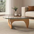 Vintage Noguchi Coffee Table With Solid Wood Base Clear Triangle Glass Walnut