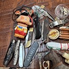 3lb Junk Drawer Vtg Lot Knives   Man Stuff  Carved Horses  Compass  Claw Foot