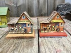 5 Vtg 1950s Marx Litho Tin Toy Playsets  banks Dude Ranch Army Headquarters Lot