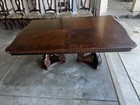 Antique Style Dark Wood Dining Table Set With Carved 8 Upholstered Chairs