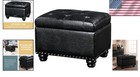 Upholstered Storage Ottoman - Contemporary Foot Stool  Black