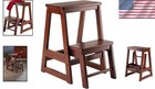 Elegant Foldable Beech Wood Double Step Stool In Antique Walnut For Home