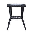 Glass Top Wicker Patio End Table 2-tier Storage Side Table Indoor Outdoor Use
