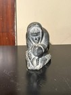 1935 Signed   Dated Inuit Soapstone Villager And Seal Antique