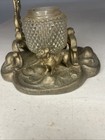 Antique Brass Inkwell Dog Themed Bulldog Cut Glass Inkwell Vintage
