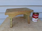 Antique Green Paint Childs Mini Milking Step Stool Vintage Farm Bench Folk Art