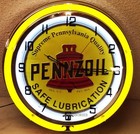 Pennzoil Safe Lubrication Sign 19  Double Neon Clock Gas Station Oil Lube Grease