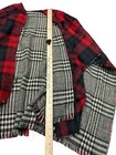 Womens Reversible Shawl Red Tartan Plaid Black White Plaid Fringe Blanket Scarf