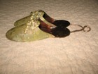 Vintage Antique Double Match Safe Holder Shoe Slipper Embossed Turtle Stork Pond