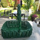 Vintage Large 17 X 13 Basket Green Splint Wicker Cottagecore Storage Rectangle
