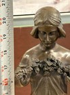 Bronze Lady Flora Statue Art Nouveau Garland Flower Sculpture 20  Antique Style