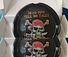 Vintage Black Glass Ashtray Dead Men Tell No Tales Skull Cross Bone Trinket Dish