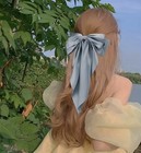 Blue Satin Stylish Bow With Big Ribbon Hair Clip All Hair Types Non Slip