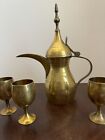 Vintage Brass Dallah Turkish Mid Eastern Arabic Coffee Pot 9  W 3 Goblets