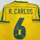 Autographed signed Roberto Carlos Brazil Yellow Soccer Jersey Beckett Bas Coa