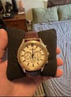 Citizen Eco-drive Chronograph Date Silver Dial Brown Leather Strap Watch W  Box
