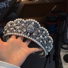 7cm Tall Classical Cz Crystal Pearl Wedding Queen Princess Tiara Crown For Women