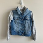 Cat   Jack Toddler Girls Kitty Cat Hood Denim Jean Jacket Knit Sleeves Size 5t