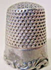 Antique Sterling Silver Sewing Thimble Floral Motif Honeycomb Top Sides Mono