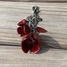 Coach Glitter Tea Rose Bag Charm Silver Bright Red 3d Flower Key Ring