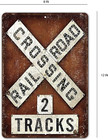 Railroad Crossing Two 2 Train Tracks Sign Tin Vintage Look Garage Bar Decor