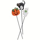 Set Of 3 Halloween Garden Stakes  Ghost Pumpkin   Black Cat Metal Lawn Art Decor