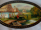 Vintage Russian Hand Painted Lacquer Box Village Water Scene Signed 7   x3 5    Nib