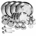 100  Stainless Steel Dinner Service Set Plate Glass Kitchenware Thali Set Of 24