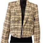 Elie Women Cropped Tweed Blazer Plaid Double Breasted Gold Button Cream 10