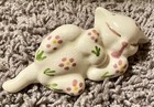 Vintage Ceramic Sleeping Cat Figurines Set Of 2 White Floral Small