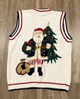 Vintage Christmas Ugly Sweater Vest 2 Sided Santa Patriotic Folk L Button Flaw