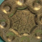 Antique 14  Signed Arabic Brass Tea Tray     Hand-chased Islamic Art     Rub El Hizb