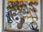 Junk Drawer Lot  Vintage   Antique Watches  Medals  Coins  Military Buttons  Etc