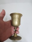 Vintage Jewish Judaica Kiddush Cup Brass Gold Wine Chalice Hebrew Engraved Metal