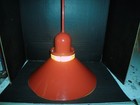 Vintage Holophane Ribbed Glass Industrial Pendant Light Art Red Shade Metal Mcm