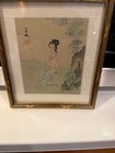 Vintage Chinese Silk Painting Asian Antique Woman In Garden Art Signed Seal