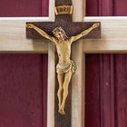 Jesus Crucifix Wall Cross Catholic - Hand Painted Big Wood Textured Resin Vintag