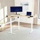 Vivo Light Wood   White Electric 63  X 47  Corner Standing Desk
