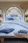 John Robshaw Queen Duvet Cover Akash Azure Cotton Blue   White Flower Lace New