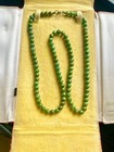 19thc Chinese Hand Carved Natural Icy Apple Green Jadeite Long Necklace 60cm
