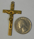 Gold Tone Squared Plain Inri Crucifix Rosary Pendant Medal