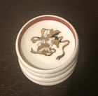 Vintage 1950   s   4  Porcelain Coasters Set Gold Wine Glass Grapes Pattern Japan